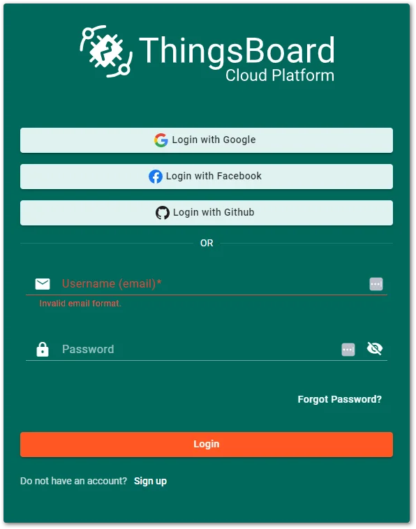 ThingsBoard authentication page