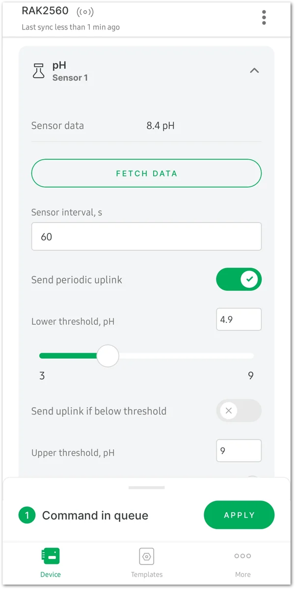 Set the sensor parameters