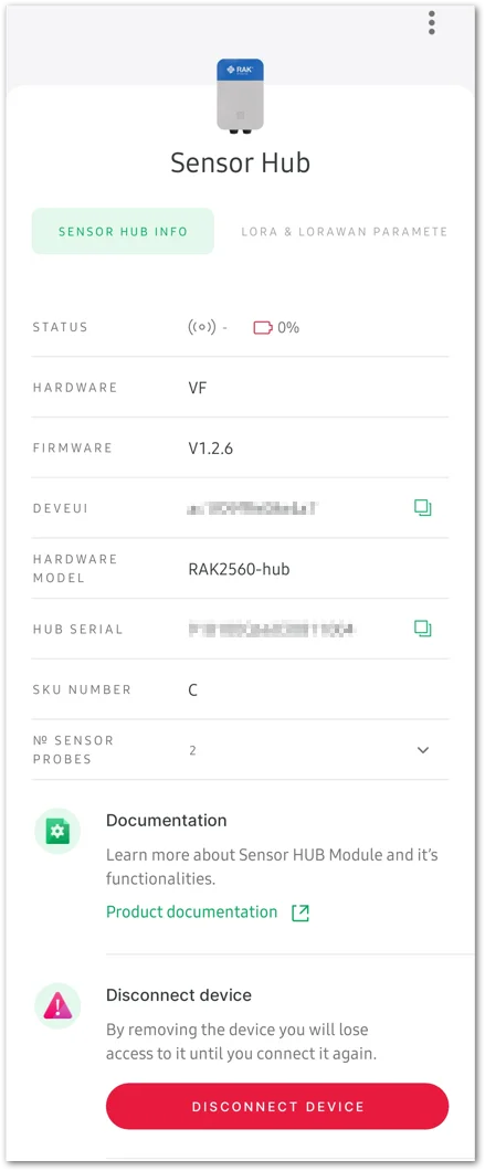 SENSOR HUB INFO page