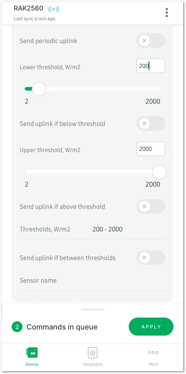 Set the sensor parameters