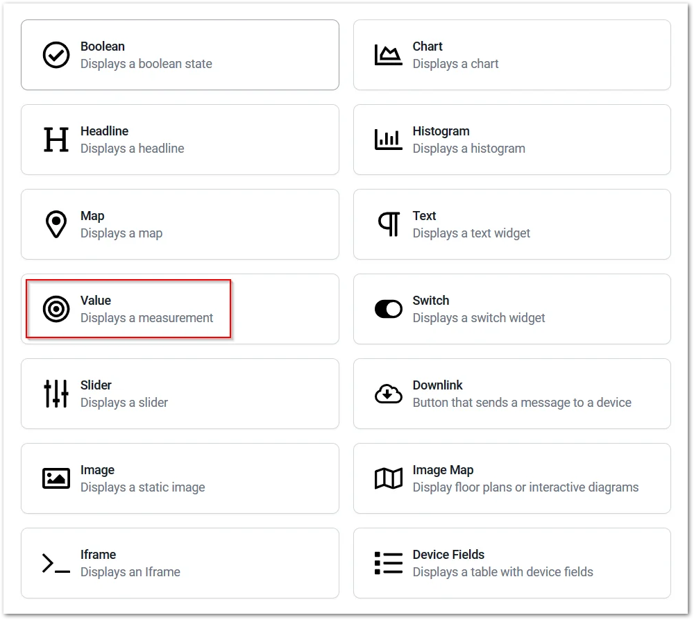 Select and add widgets for visualizing data