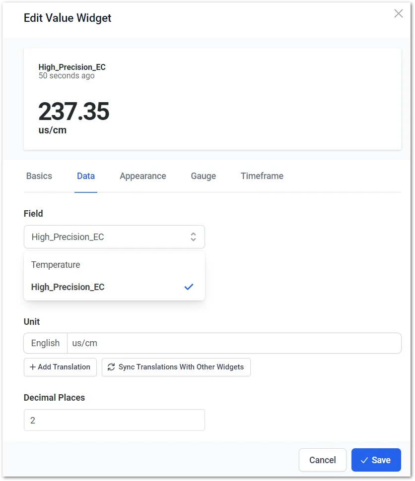 Select the visualization data field