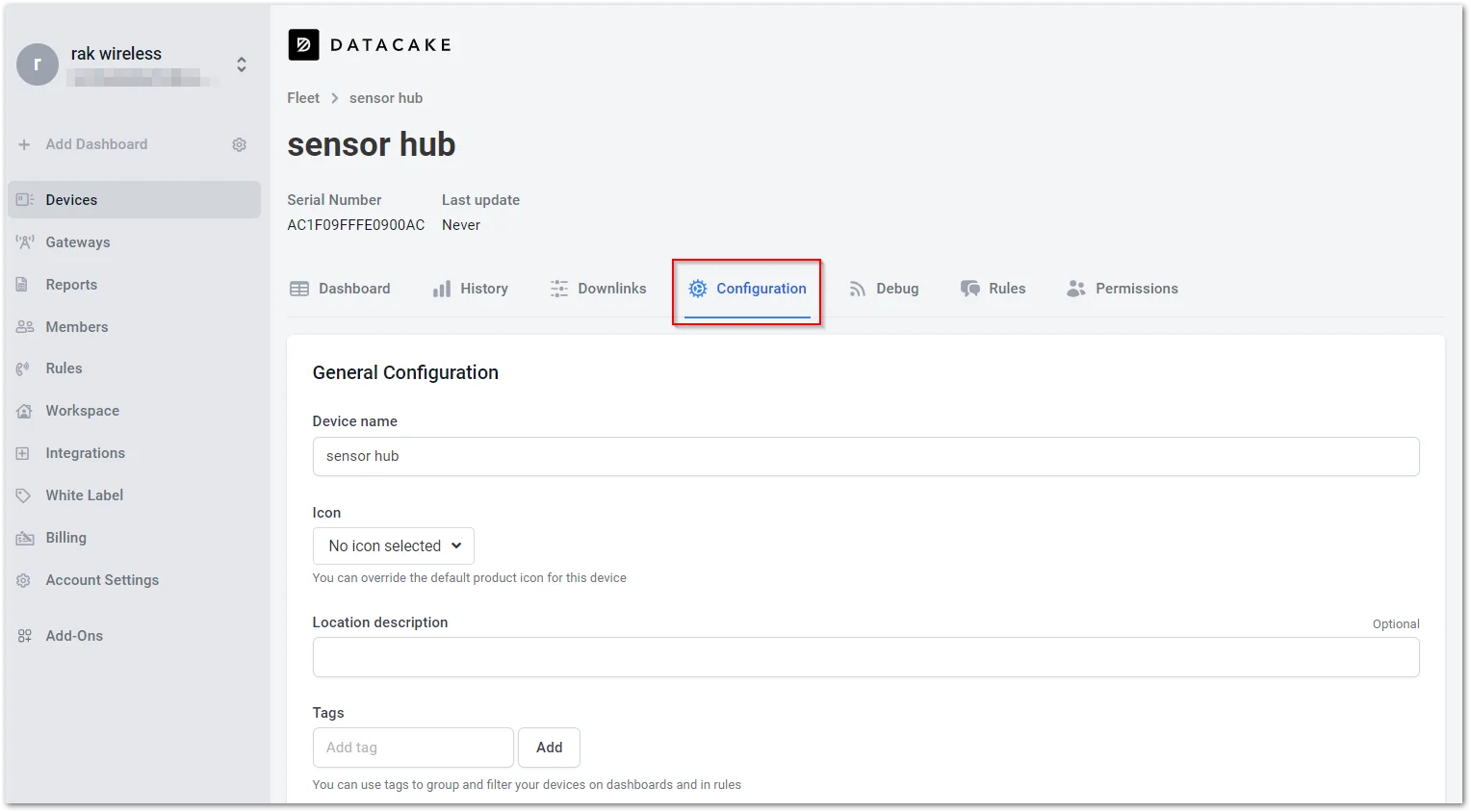 Configuration tab