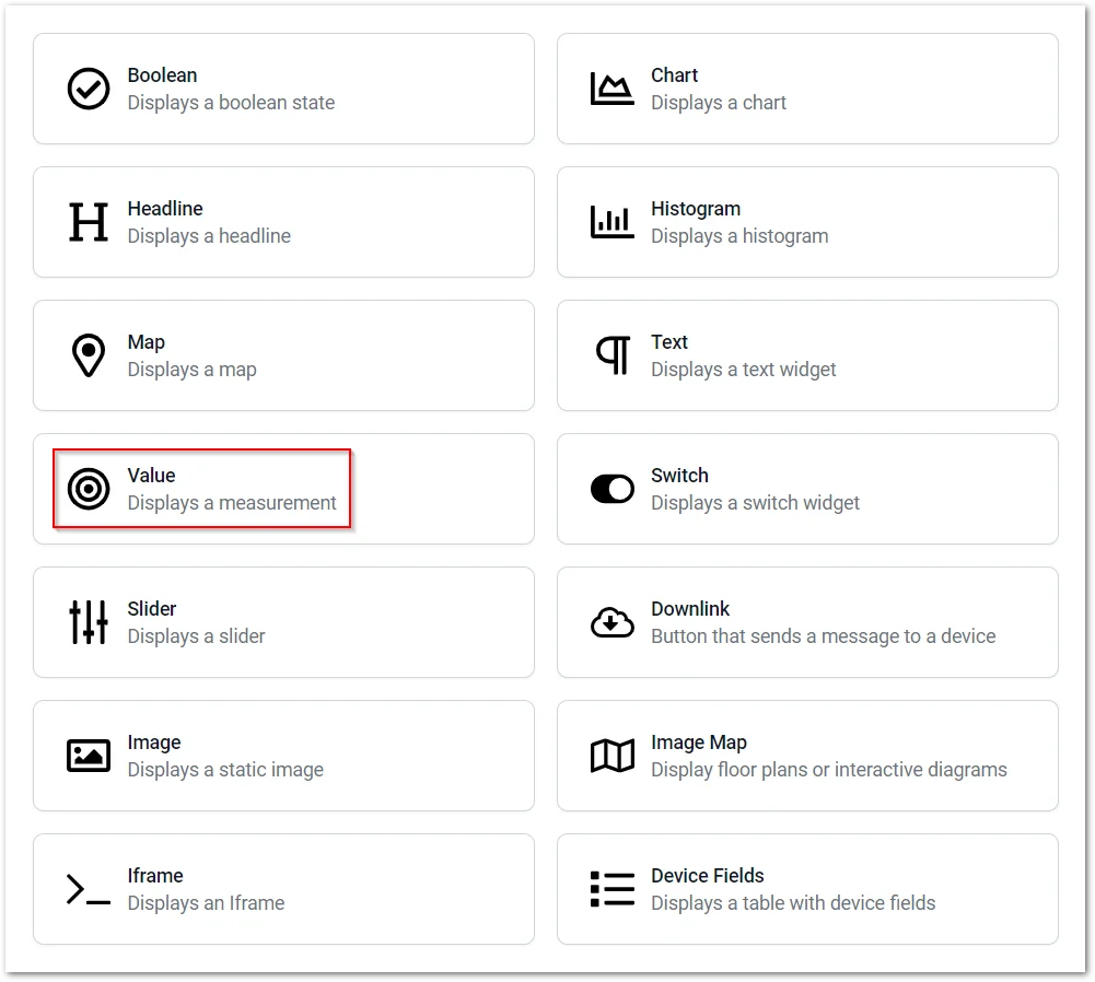 Select Value to create a new dashboard