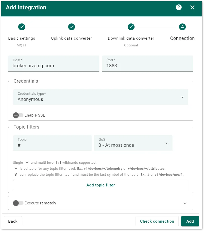 Configure the connection options