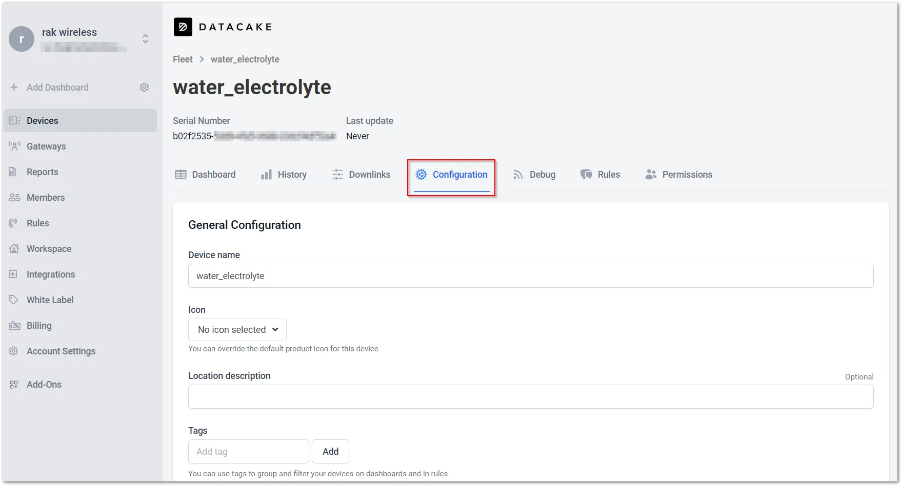 Configuration tab