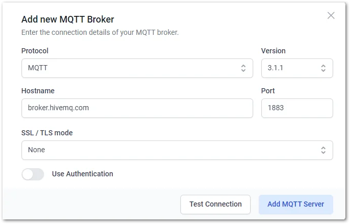 Configure the external MQTT Broker