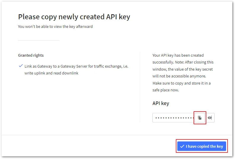 Copy and save the API Key