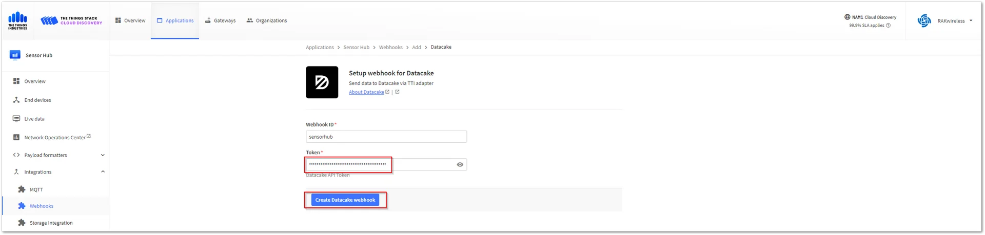 Create the Datacake Webhook