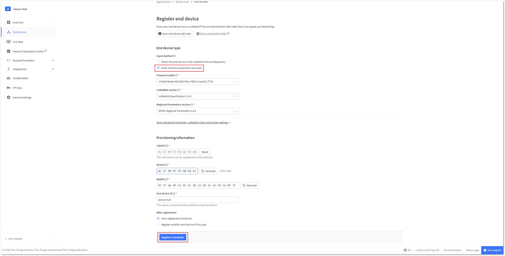 End device parameters