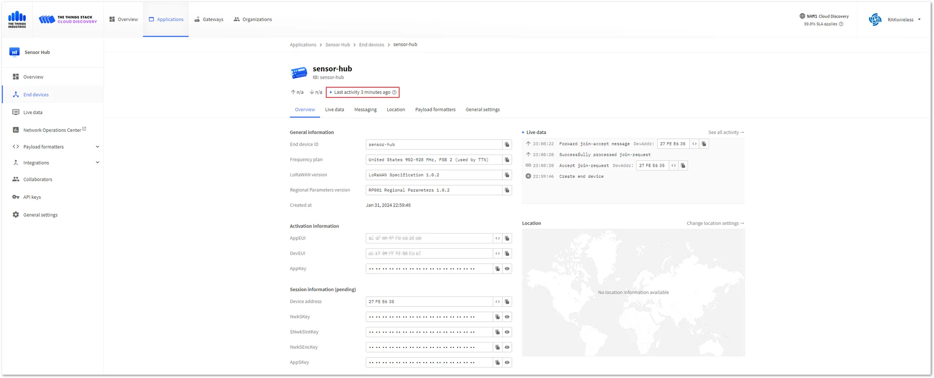 Successfully joined the TTNv3 network server