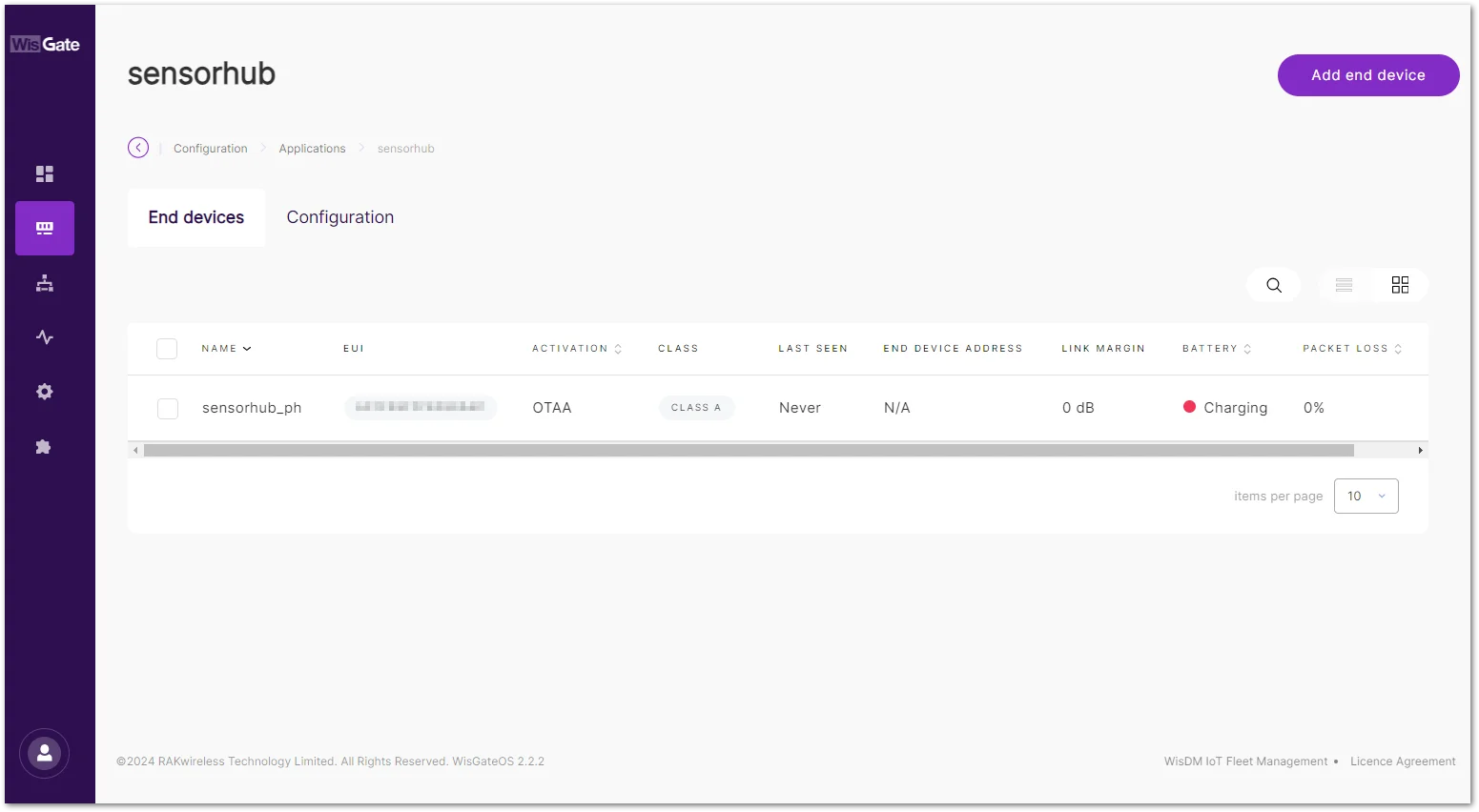 End device  SensoHub has been connected