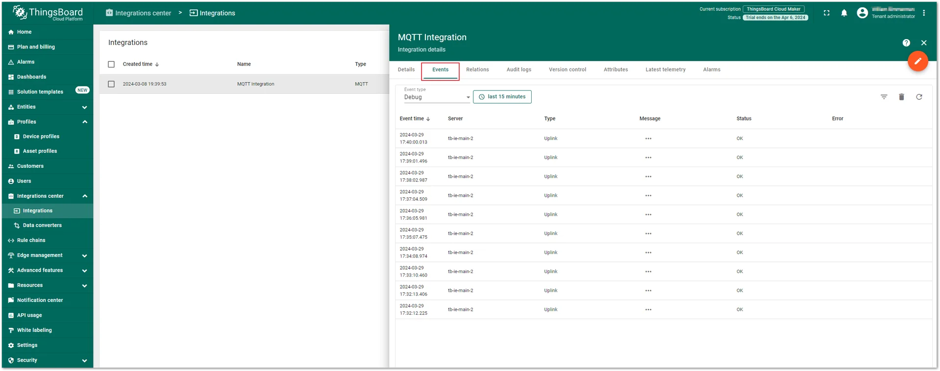 View the gateway uplink data