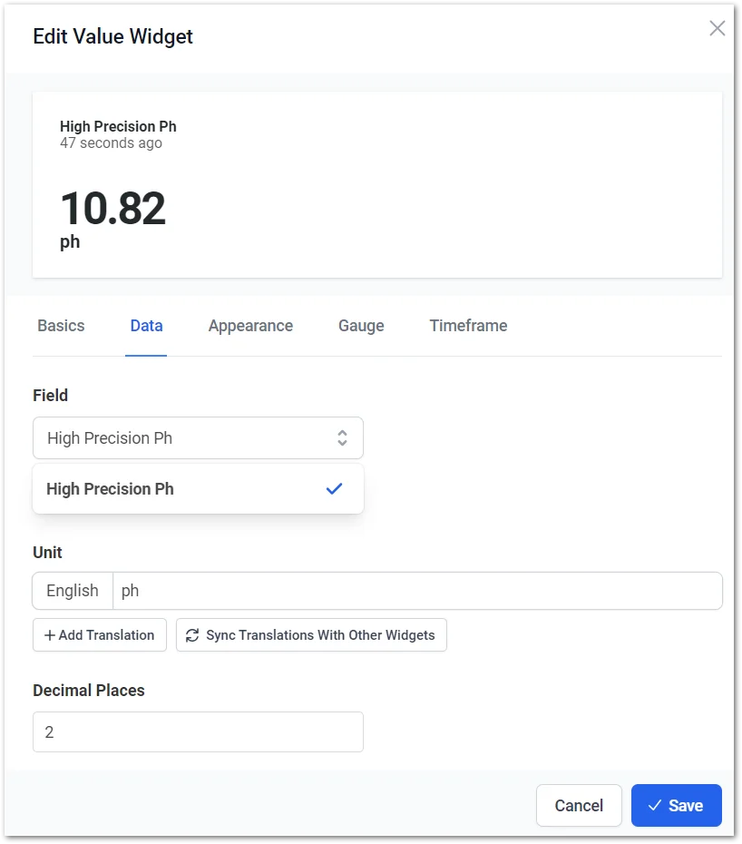 Select the visualization data field