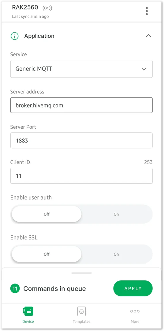 Configure the cellular network parameters