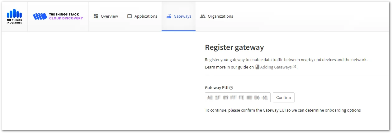 Enter the Gateway EUI