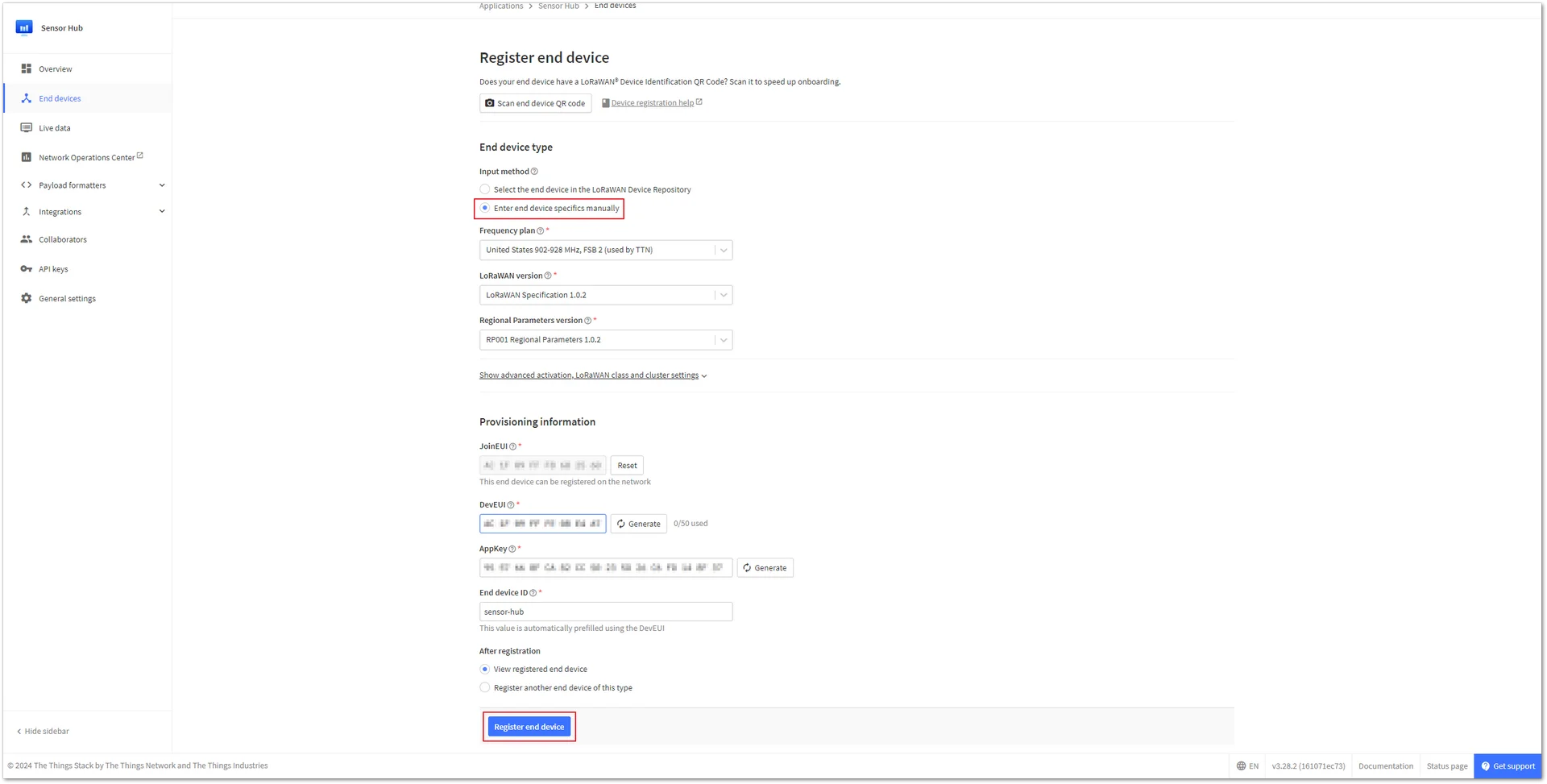 End device parameters
