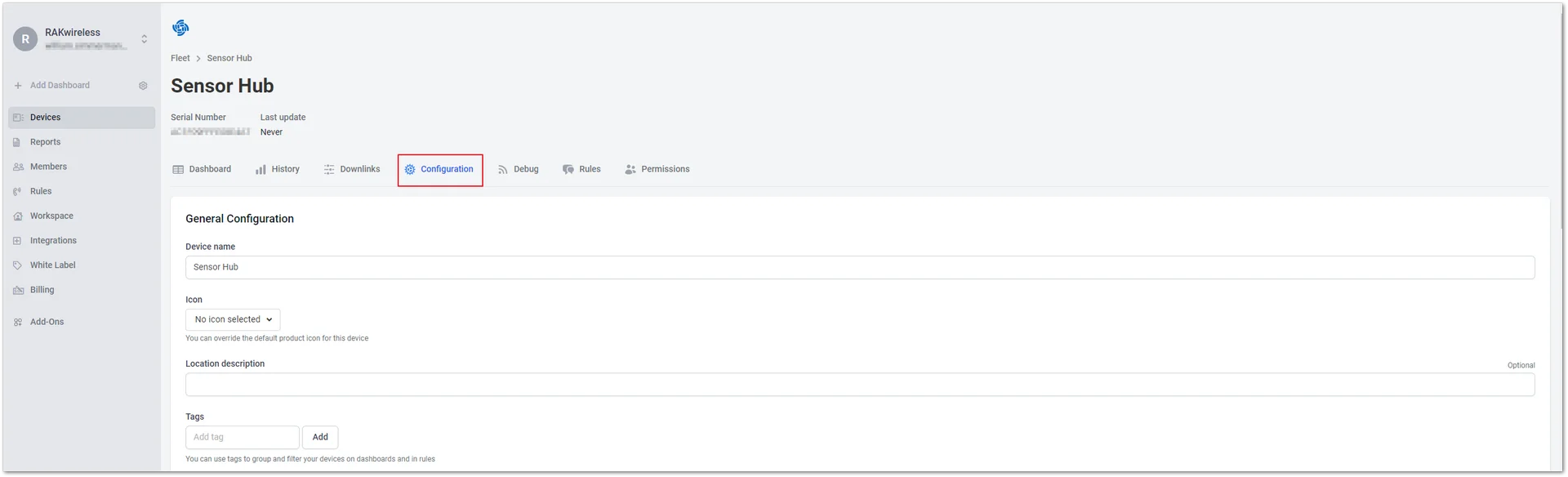 Configuration tab