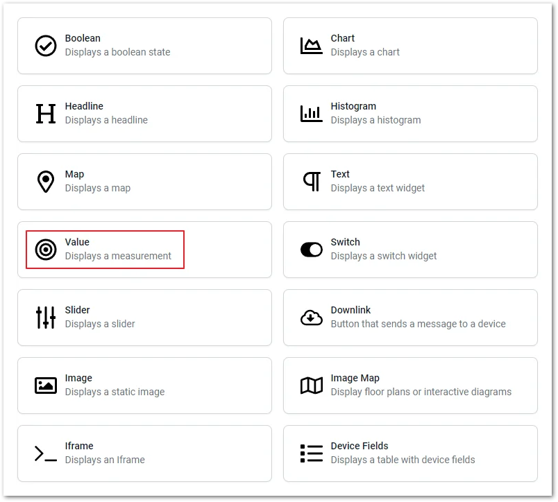 Select Value to create a new dashboard