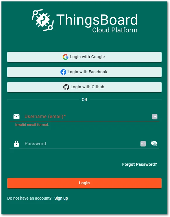 ThingsBoard authentication page