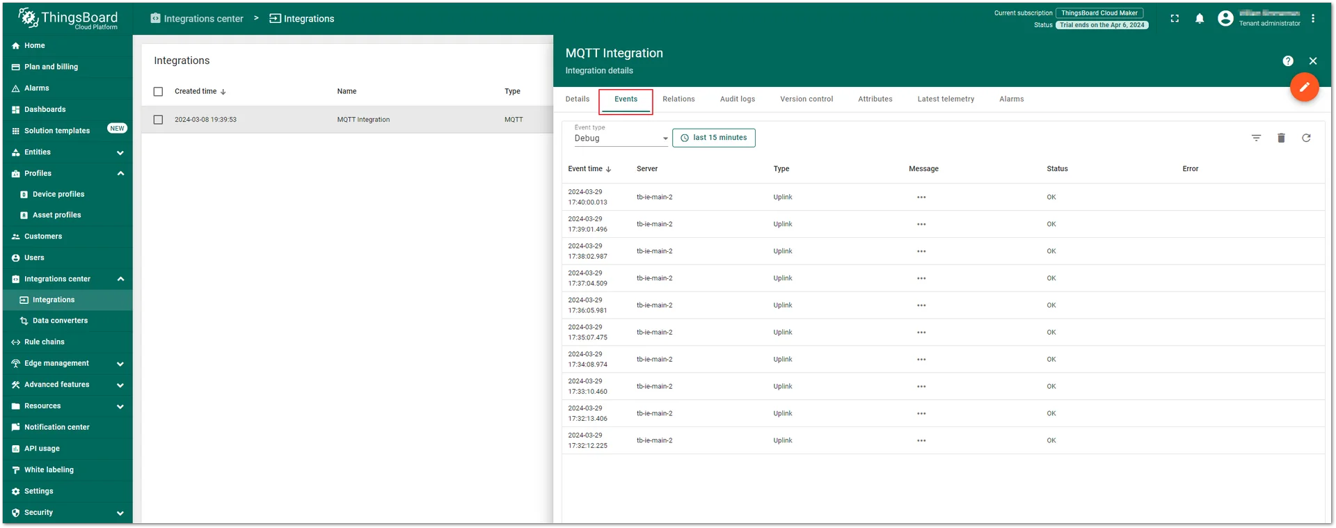 View the gateway uplink data