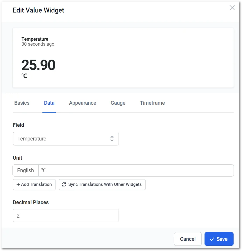 Select the visualization data field
