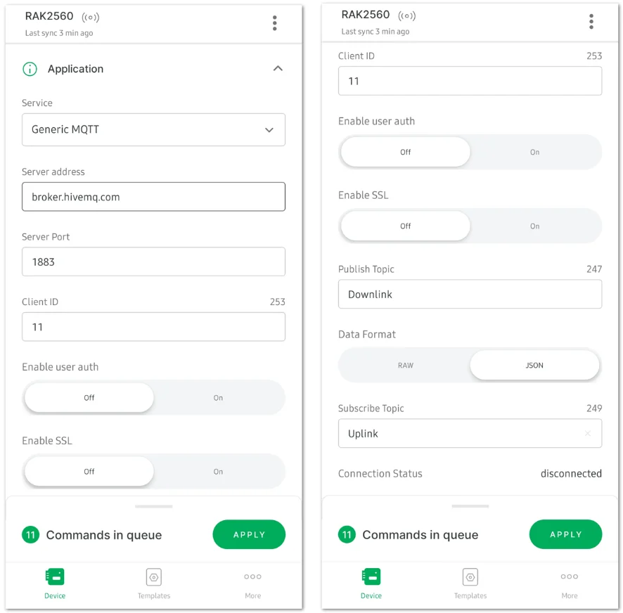 Configure the cellular network parameters