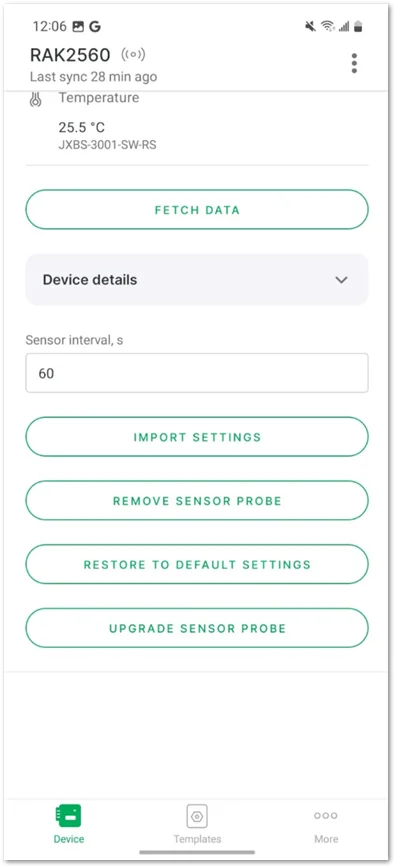 Set the sensor parameters