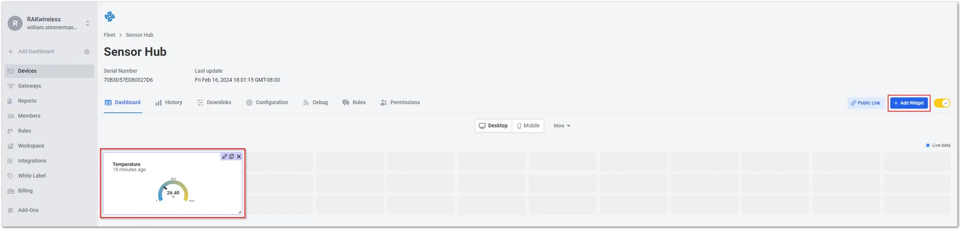Successfully created Temperature widget